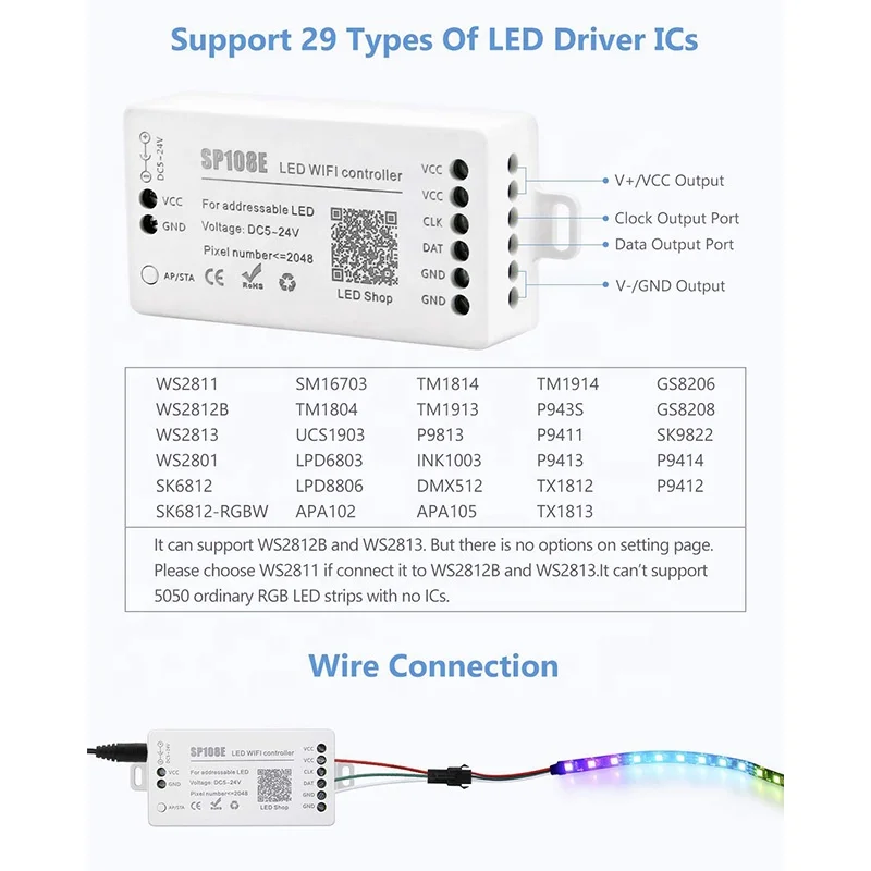 SP108E светодиодный контроллер Wi-Fi для WS2812 WS2813 SK6812 адресуемый RGB