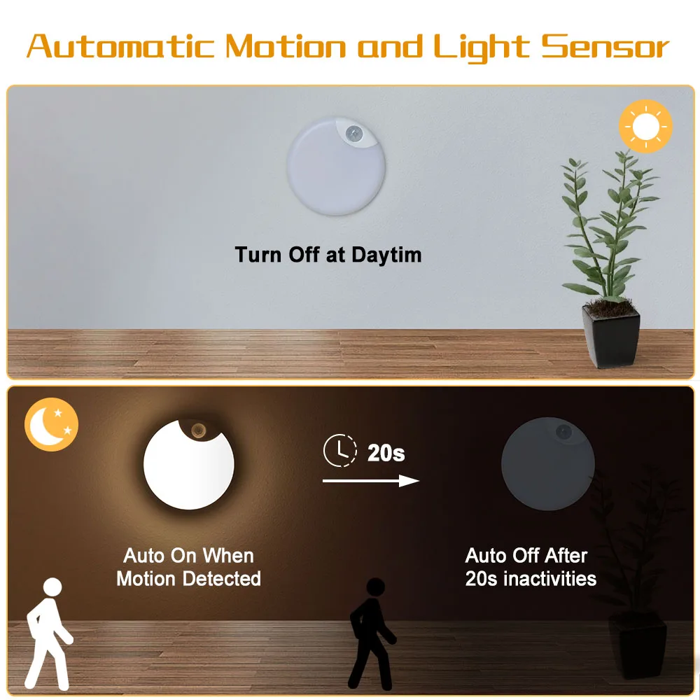 China Factory Magnetic Rechargeable LED Motion Sensor Night Light Indoor Cabinet Motion Detected Lights