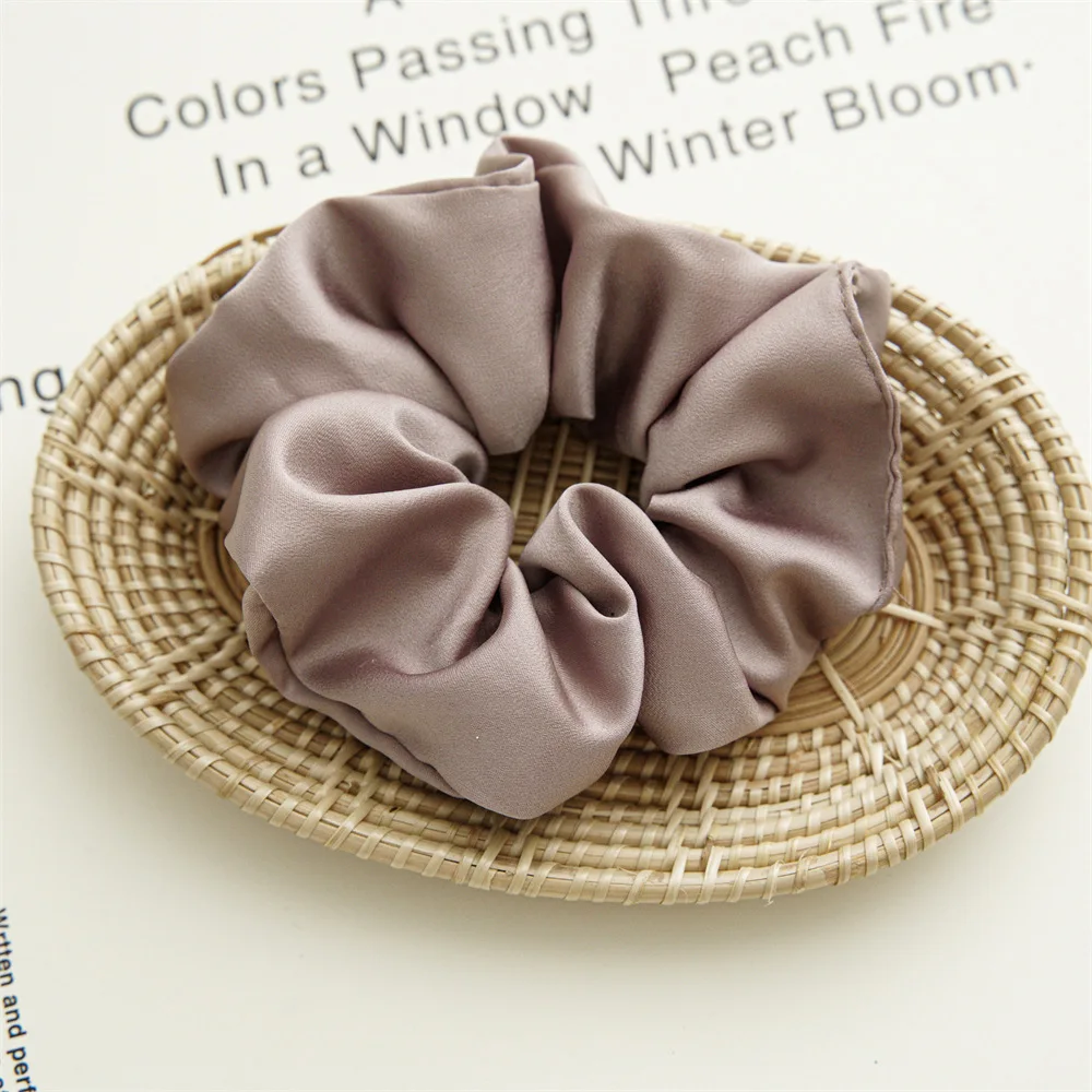 2024 New silk like acetate fabric hair scrunchies elastic french style biodegradable big hair band  for girls