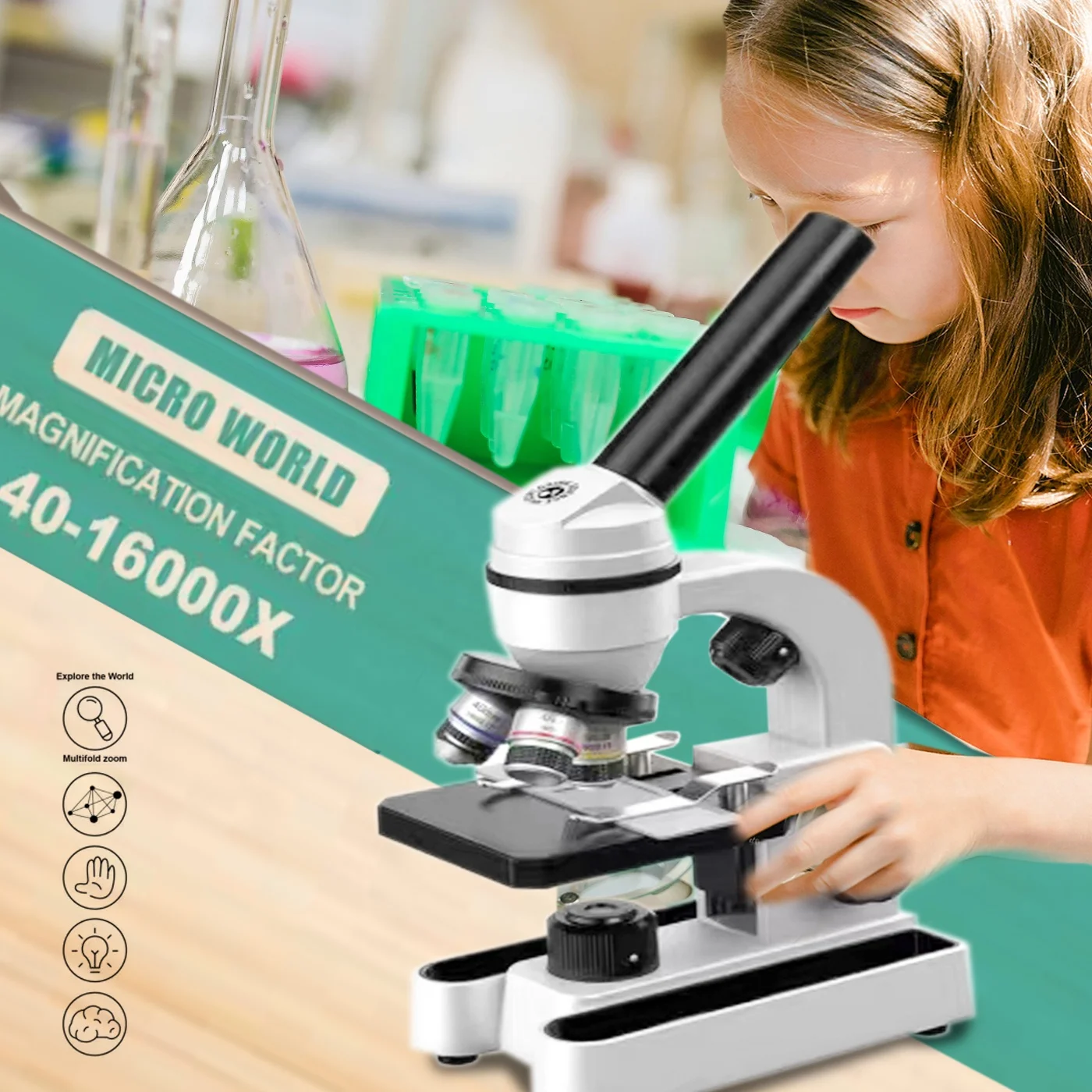 KUNYANG 40X-16000X monocular oblique tube biological science microscope educational purpose microscope for kids high quality