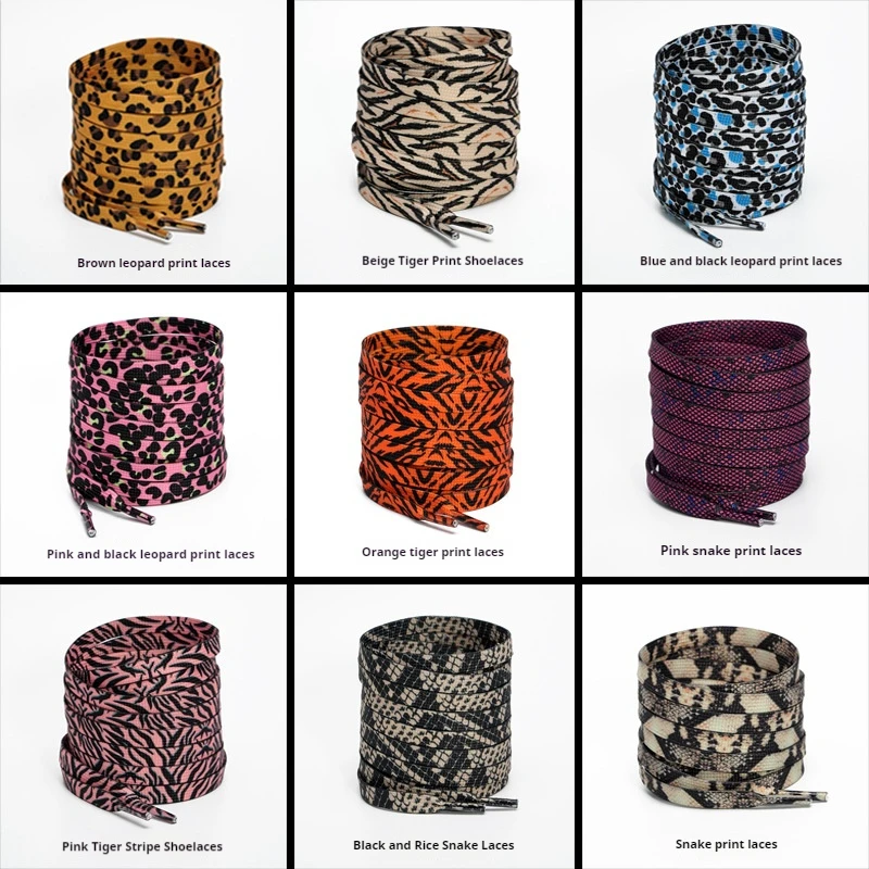 Custom Leopard Shoelaces Animal Pattern Print Tiger Zebra Snake Shoe Laces Creative Unisex Flat Canvas Laces for Shoes