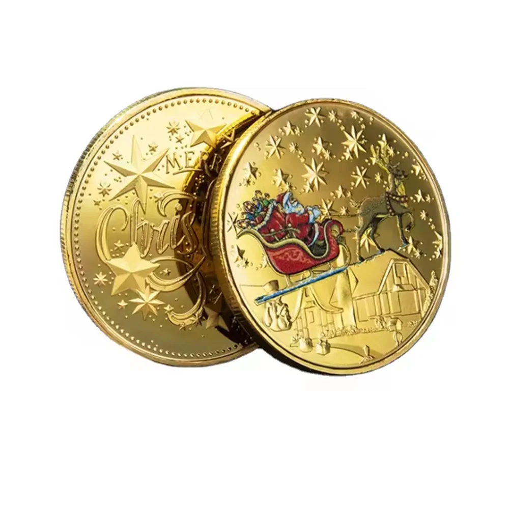 Ready To Ship Christmas Design Zinc Alloy Brass Metal Enamel Gold Silver Metal Souvenir Coins Challenge Coins With Box Packing