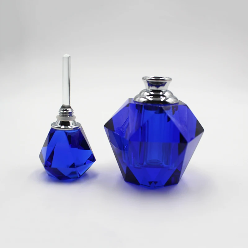 Оптовая продажа роскошный синий прозрачный пустой флакон для духов со стеклянными