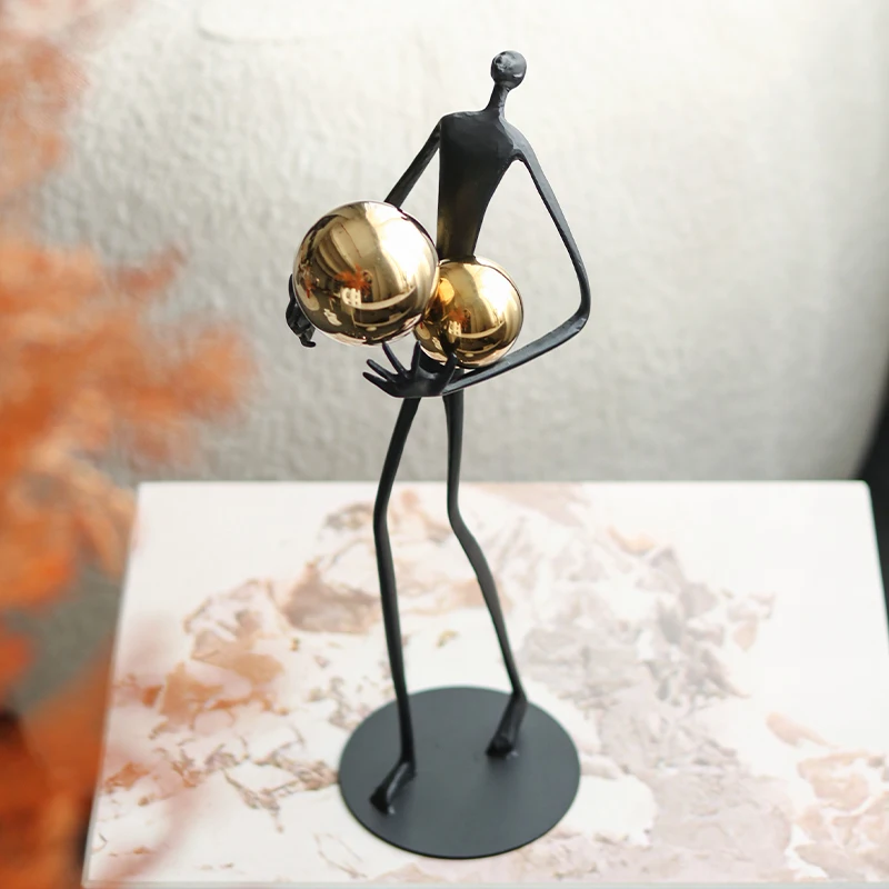 Modern Abstract Figure Metal Sculpture Ornament for Home Decor Black and Gold Living Room Study Decorations
