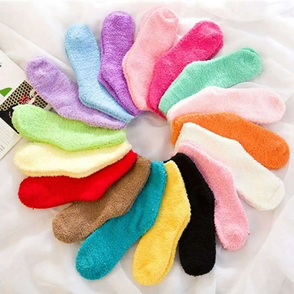 Candy Color Fleece Socks Warm Super Cozy Plush Women Fuzzy Terry Fuzzy Cozy Socks