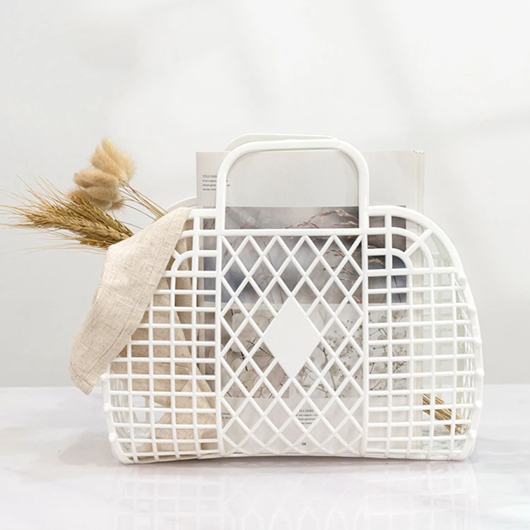 
Summer New Amazon Children Soft PE Plastic Storage Basket Wholesale White Jelly Beach Tote Bags 