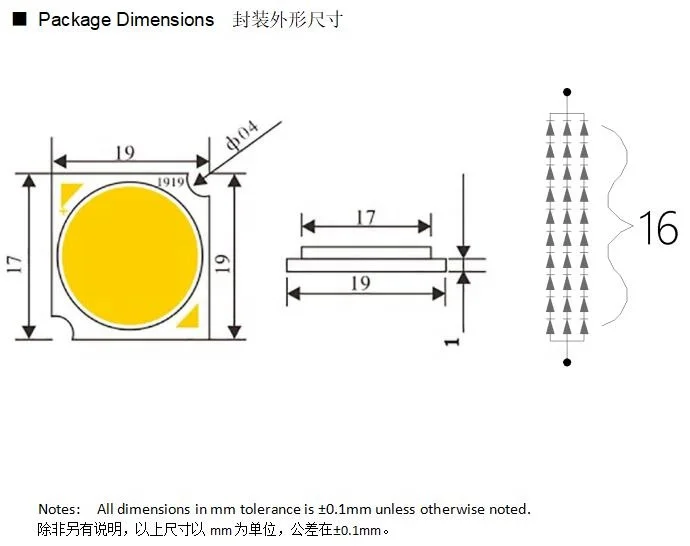 Shenzhen factory supply 1919 20w cob led chip 3000k 4000k 6500k smd led
