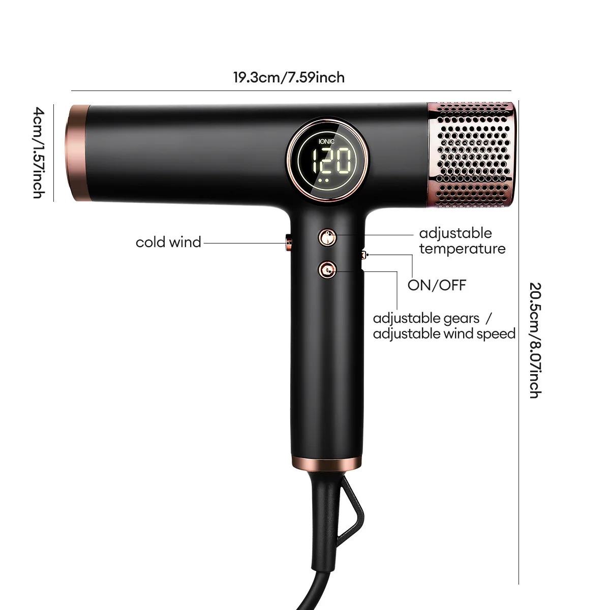 Customize Low Noise LED Display Blow Dryer High Speed Brushless Motor 110000rpm Ionic Hair Dryer With Magnetic Nozzles