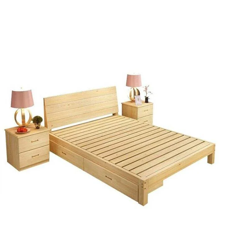 MZC-08 Bedroom Furniture Set Multifunctional Modern Design Double Bed Frame Solid Wood King Size Bed with 2 Drawers