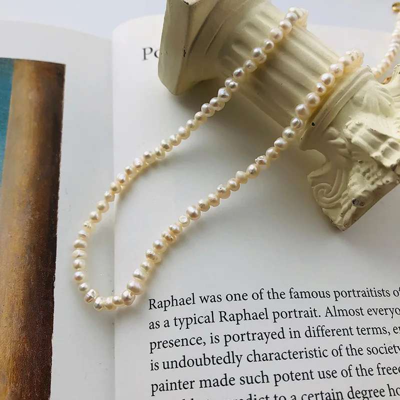 Daidan Joyeria De Plata Ley 925 Collar Pearl Necklaces Natural Tiny Pearl Choker Silver Pearl Chain Necklace