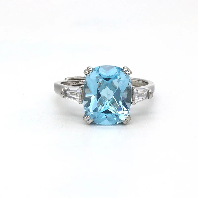 Silver 925 Swiss Blue Topaz Gemstone Rings Mens 18K Gold Plated Turkish Ring With Oval Gem Stone