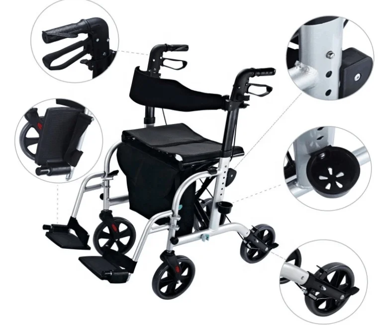 TONIA Aluminum Wheelchair Two In One Function Rollator With Reversible Backrest  TRA08