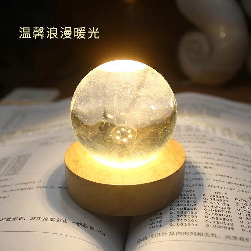 Moon Planet Globe 3D Crystal Ball Laser Engraved Solar System Ball With Touch Switch LED Light Base Astronomy Gift