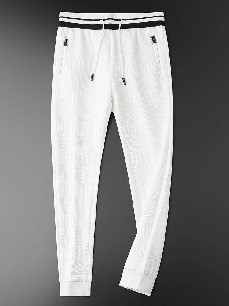 2022 high waisted french terry heavy weight sweat pants embossed white pants for men