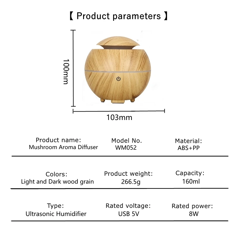 Factory Direct Small Mushroom Design 160ml Mini Portable Steam Aroma Diffuser Electric Ultrasonic Humificador De Aroma