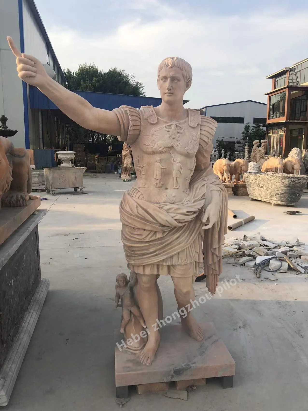 Life Size Marble Roman Soldier Statue Pair Stone Garden Man Sculpture