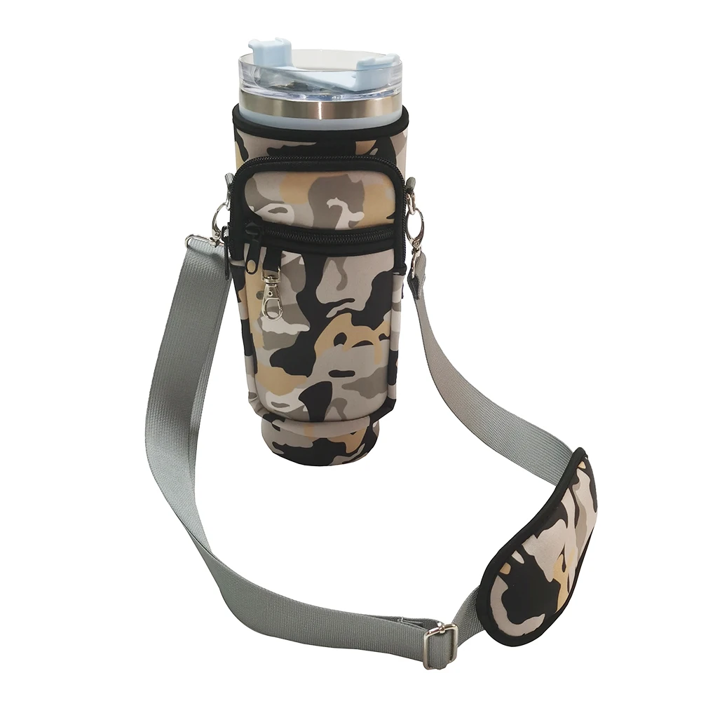 Front Zip Pocket Neoprene Insulator Sleeve 40 Oz Water Bottle Pouch Tumbler Cup Sleeve Bag With Handle