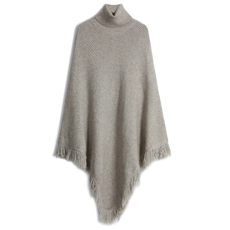 OEM Winter Autumn girls turtle neck poncho sweater long sleeve cashmere pattern knitted women sweater