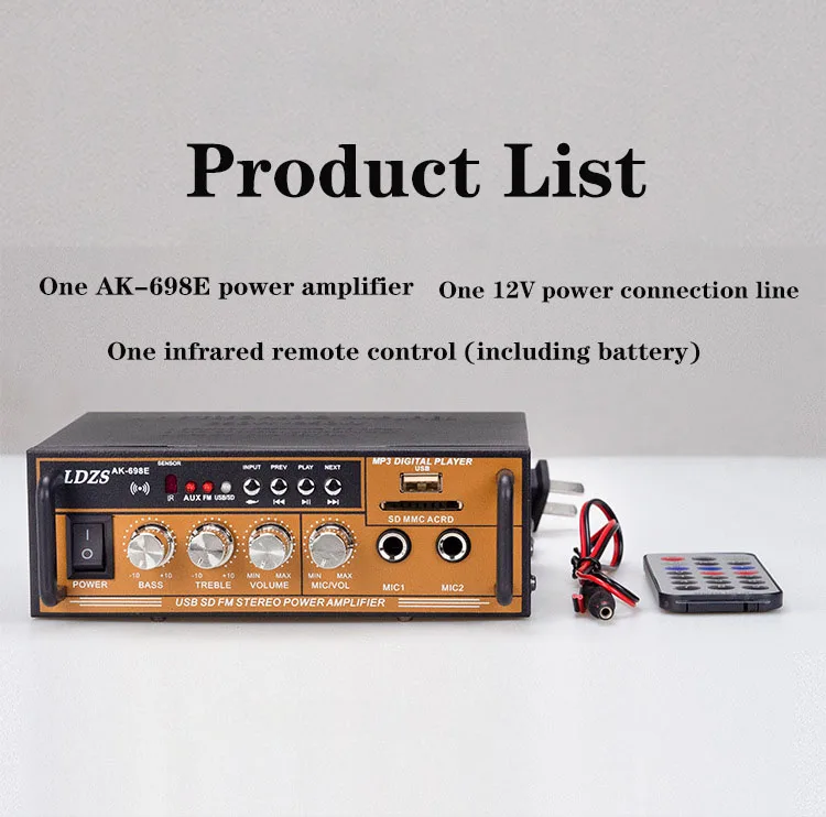  Hifi power amplifier home lossless 12V card U disk radio and air 220V high mini small