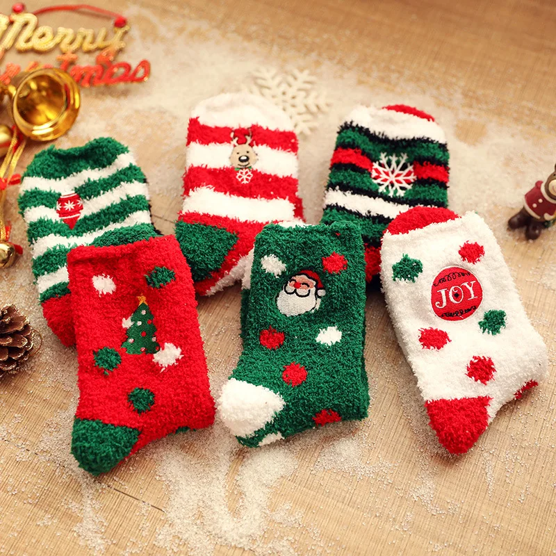 Wholesale Winter Coral Fleece Christmas Slipper Socks Soft Warm Socks For Women Warm Fuzzy Christmas socks