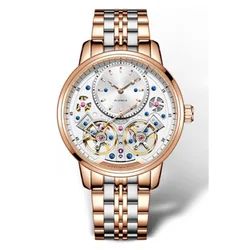 Пользовательские корпус из нержавеющей стали два скелета маховик водонепроницаемые мужские Бизнес Кварцевые часы