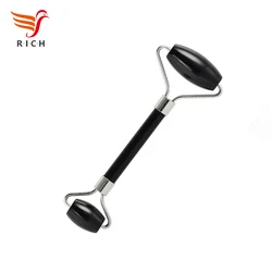 Черный нефритовый ролик для лица, натуральный обсидиановый нефритовый гуаша для массажа лица и тела