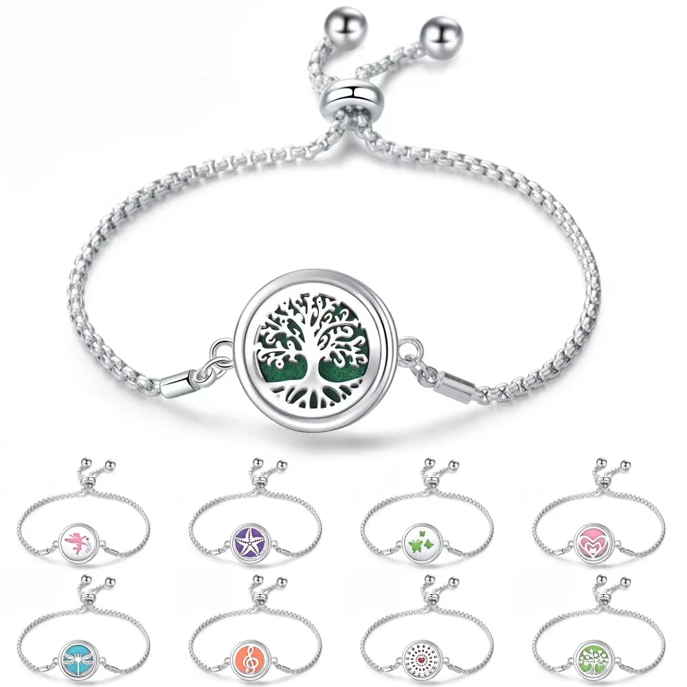 Stainless steel hollow tree of life aromatherapy Bracelet creative essential oil can open lovers adjustable magnetic bracelet