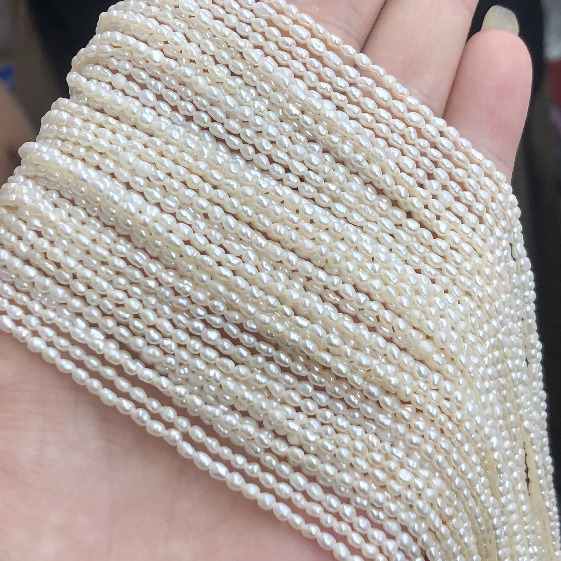 Small White Freshwater Rice Shape Loose Pearls Beads Strand 2-3mm