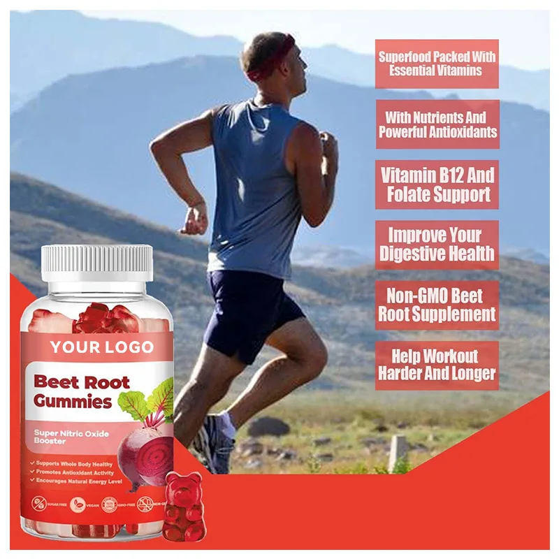 Support Healthy Circulation Energy Nitric Oxide Booster Beet Root Gummies with Vitamin B12 C
