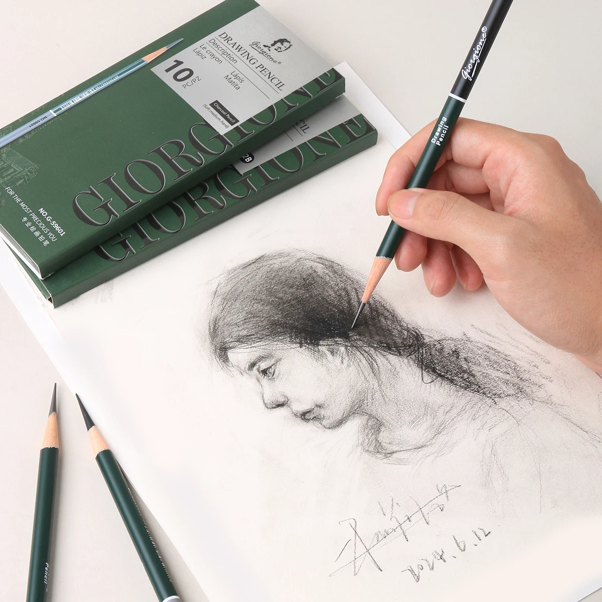 Giorgione Factory Price 10pcs Wooden Sketching Pencils G-59601 Artist Student Drawing Charcoal Pencil Set For Sketch