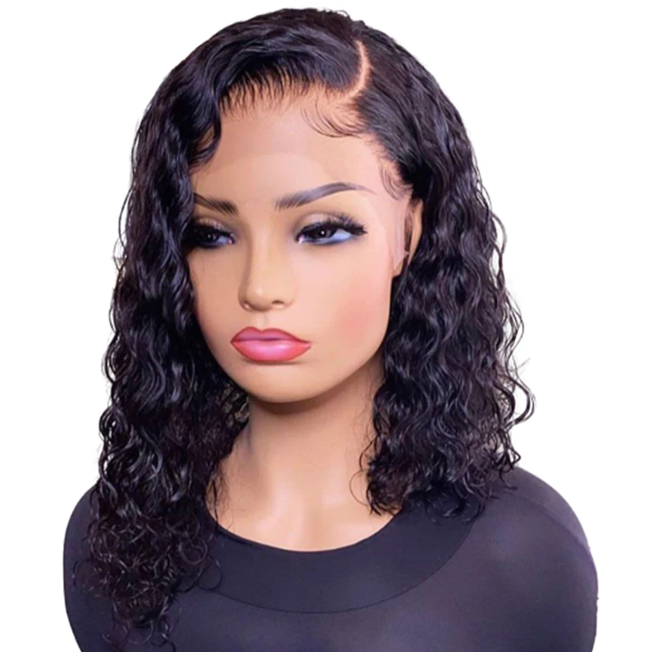 Индивидуальные медовые светлые человеческие волосы, полностью прозрачные кружевные парики, поставщик, оптовая продажа, безклеевые итальянские вьющиеся волосы, глубокая волна, короткий парик