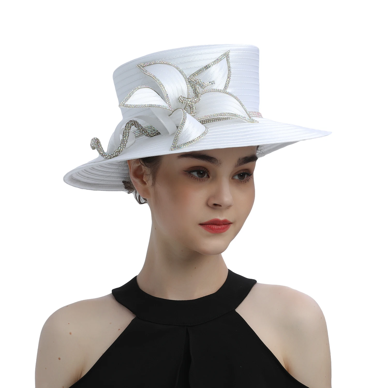 Hot Sale Church Hats Party Fascinator Kentucky Derby Hats Banquet Satin Cloth Flower Sun Hats For Women Wedding