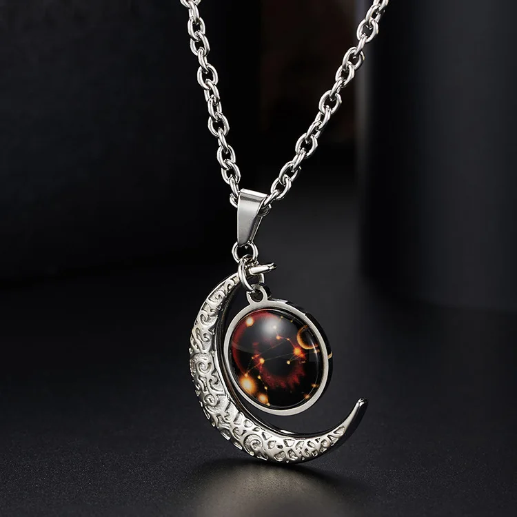 Luxury Hotsale Stainless Steel Womens Outer Space  Ball Moon Titanium Saturn Pendent Necklace