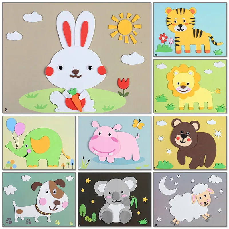 EVA Puzzle toys 3D EVA Foam Cartoon Animals Children Diy Sticker Paster