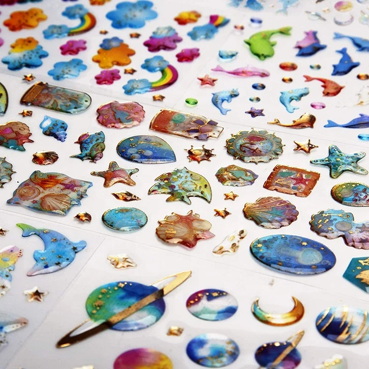 
High Quality Self-adhesive Lovely Waterproof Easy to Stick Remove Epoxy Stickers Decoration Notebook Cute School Stickers 