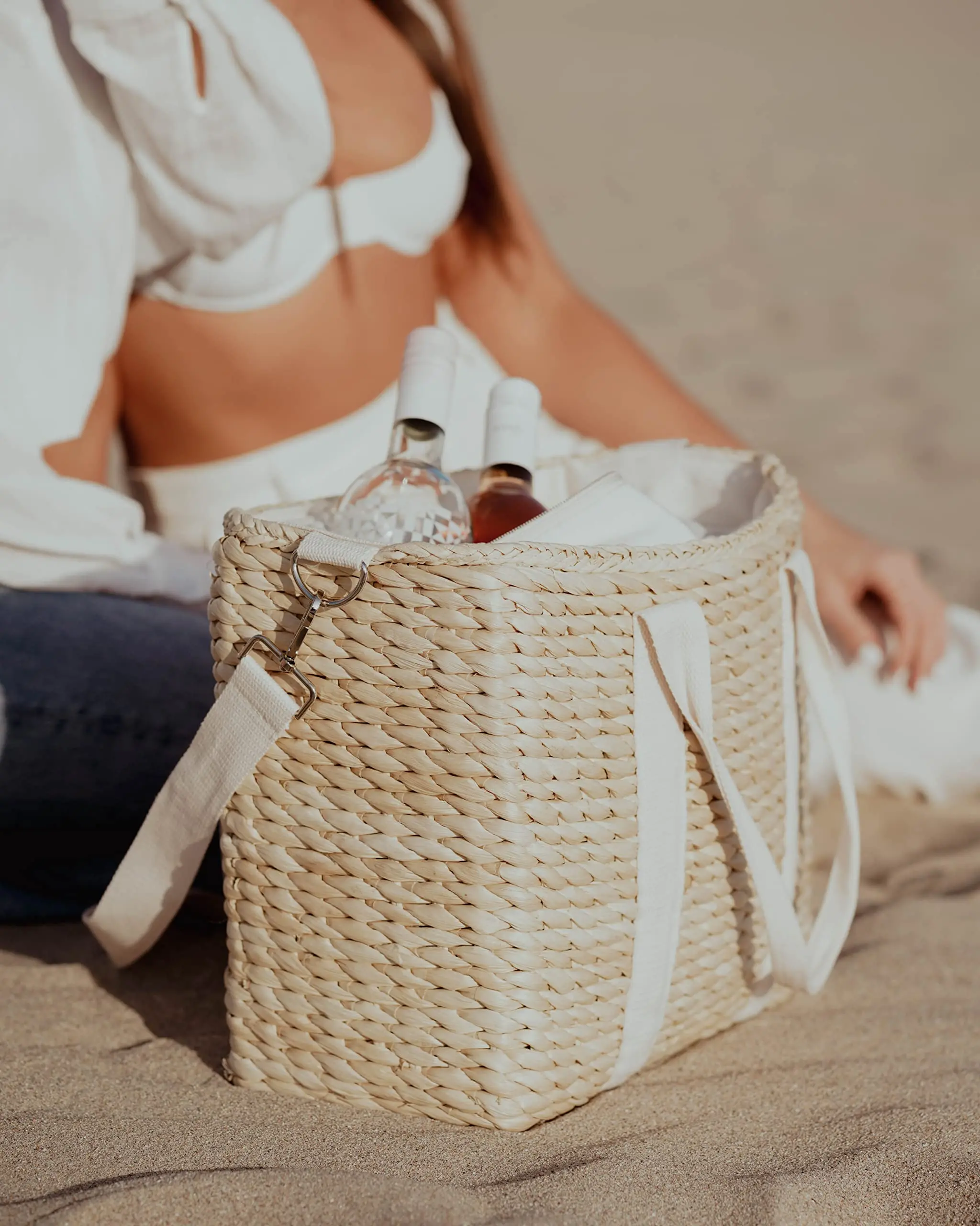 2024 Premium quality QQgift OEM Custom Corn Husk Insulated Beach Cooler Picnic Bags For Outdoor Pool Beach Camping Tote Bags