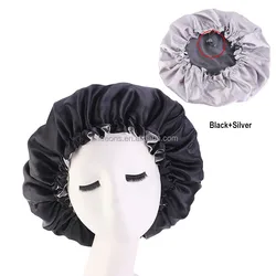 Leeons Cheap Adjustable Satin Bonnet Sleep Cap Silky Satin Cap For Night Sleeping Hair Bonnet Waterproof Bathing Accessory