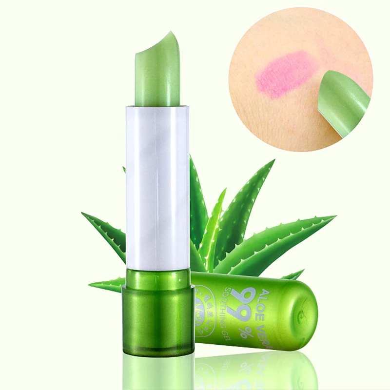 1PC Moisture Lip Balm Long-Lasting Natur al Aloe Vera Lipstick Color Mood Changing Long Lasting Moisturizing Lipstick Anti Aging