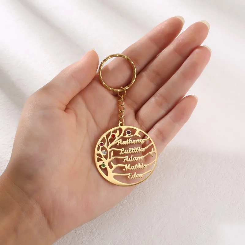 KKDZ3C Dainty Gold Plated Jewelry Custom Design Logo Keychain Customized Engraving Initials Tree Of Life Keychain