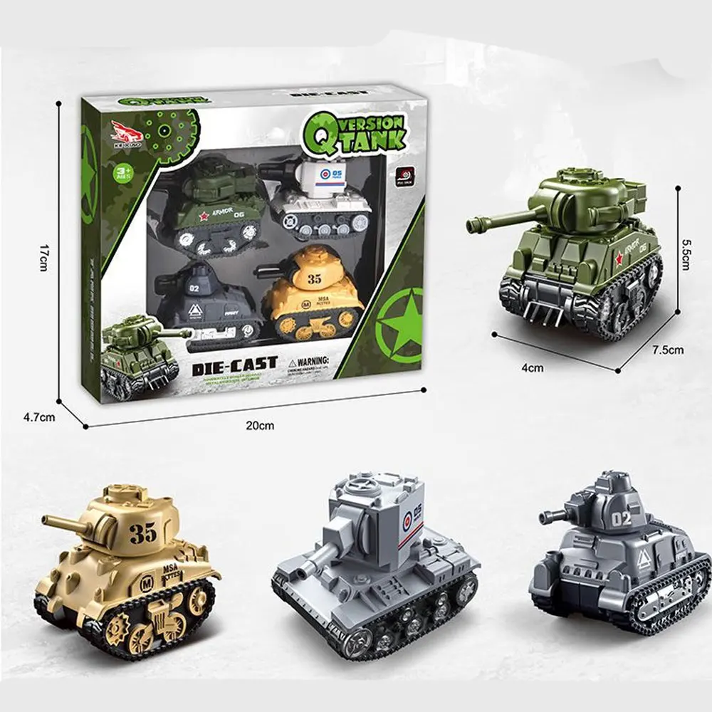 New Product Hot Sale 1/64 Alloy Pull Back Tank Model Military Tank Model 4 Piece Set Toy Gift