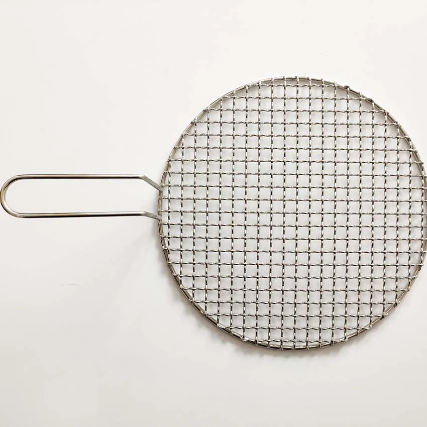 Rotating Round Tray Cross Net Clip BBQ Grill Grate Wire Mesh Mountable With Handle