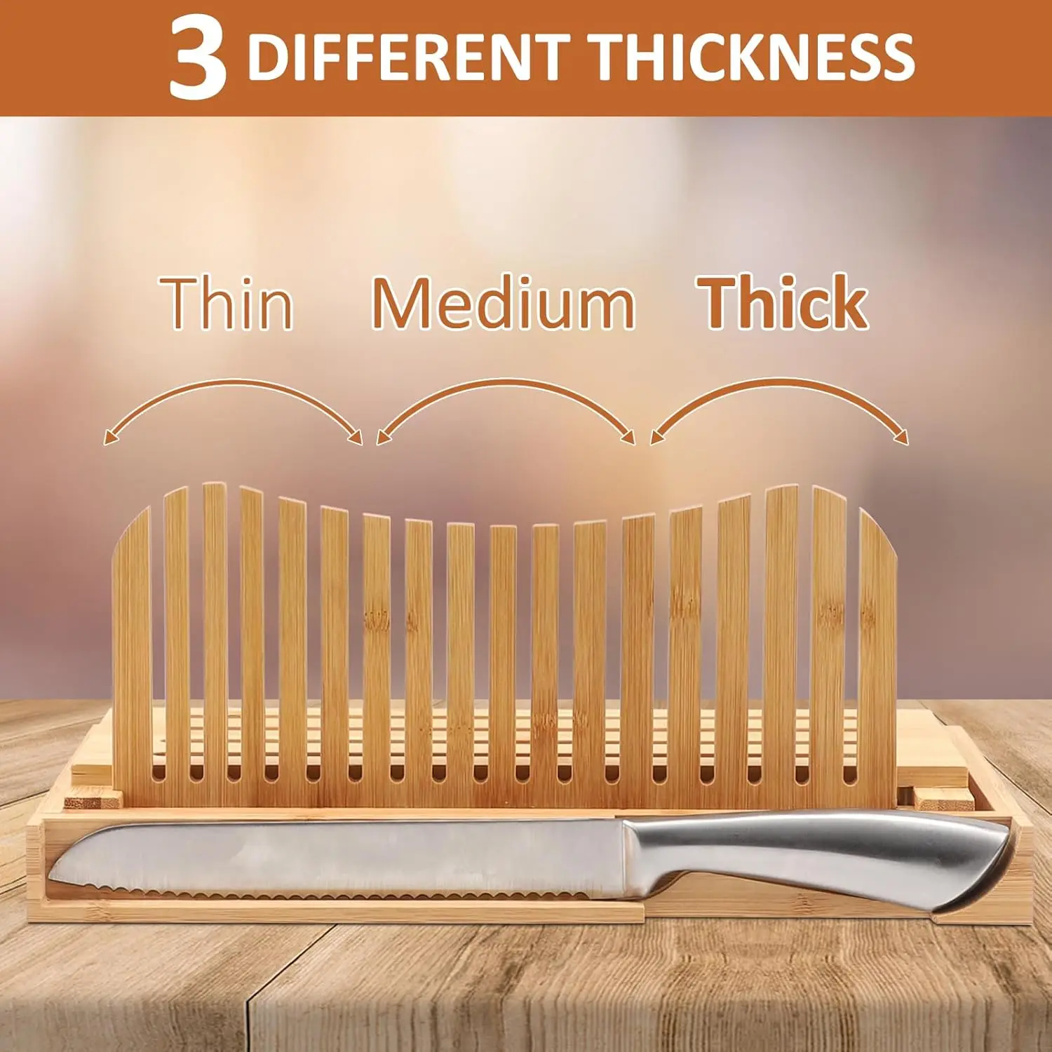 Bamboo Bread Slicer for Homemade Bread, Foldable Adjustable Slicing width Bread Slicing Guides, Makes Cutting Bagels