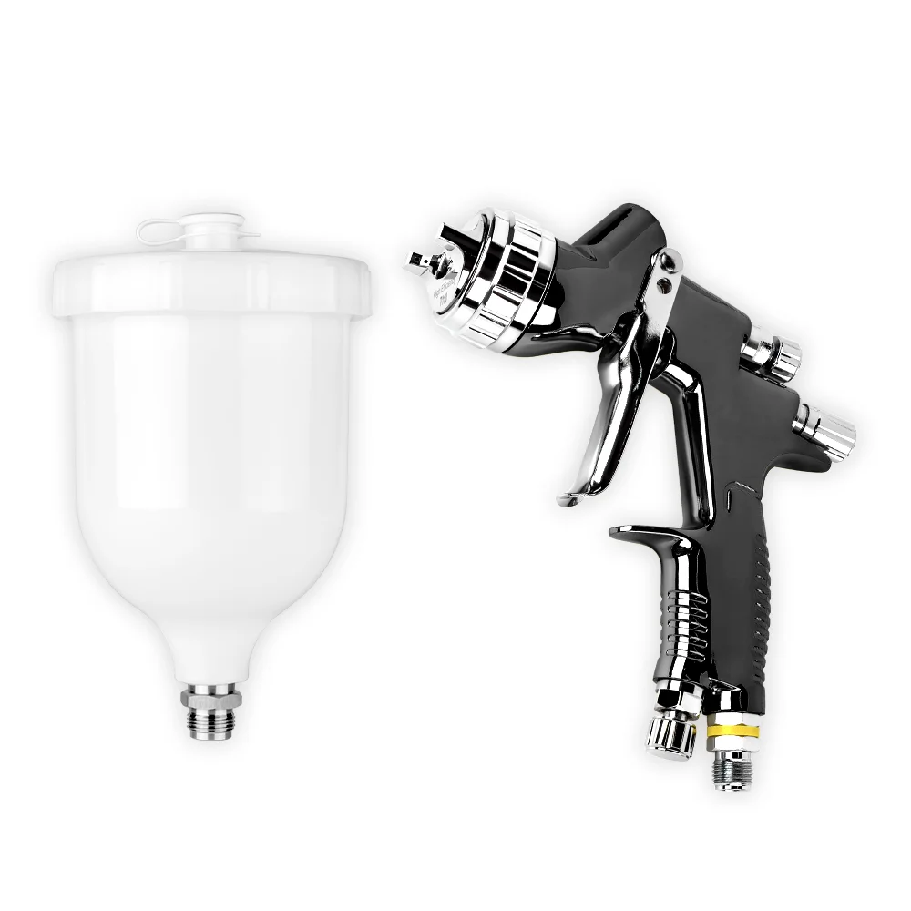 Black  Paint Spray Gun Professional T110 HVLP Pneumatic Airbrush Gravity Feed with 1.3mm/1.8mm nozzle, 600ml Cup for Car Repair.