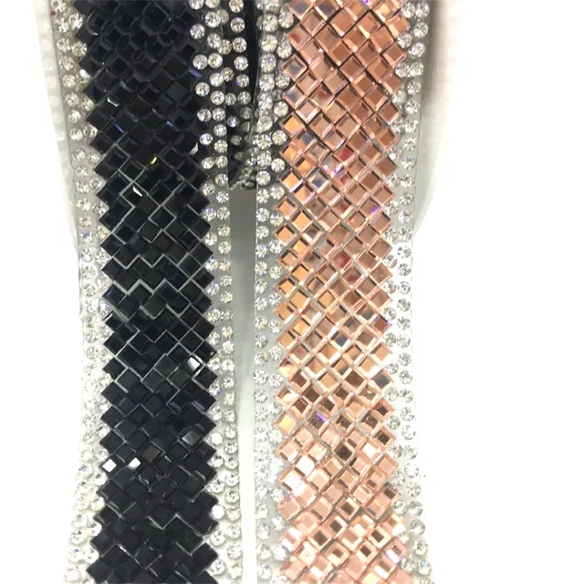L210 2.5cm width Rhinestone Beaded Trim Iron on Applique Bling Chain Banding Belt for DIY Wedding Bridal Dress Embellishment