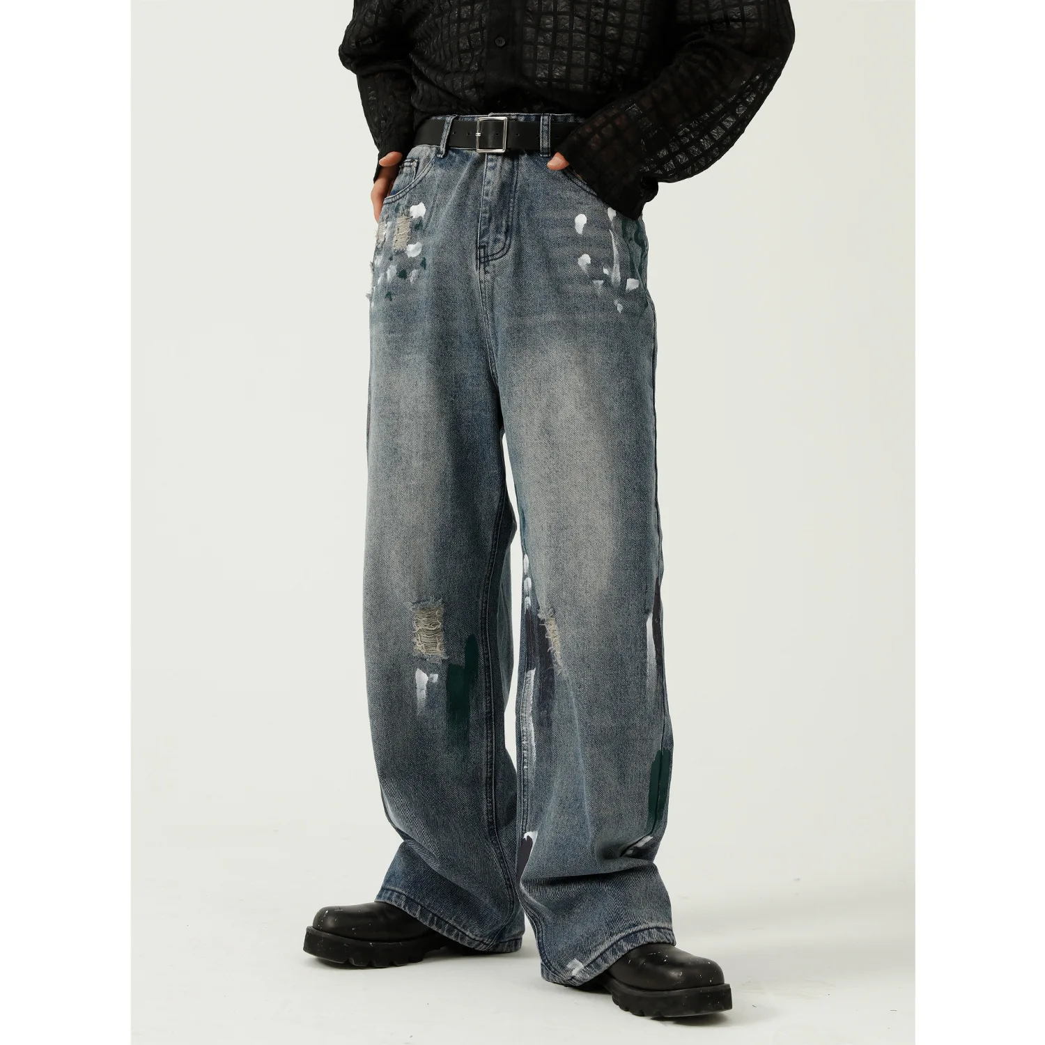 Korean Version Of The Hole Design Feeling Fried Street Thin Wide Leg Jeans Man