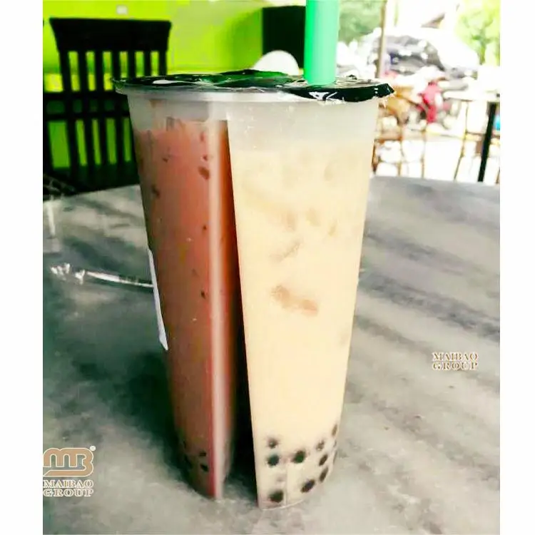 Triple Split Cup Three Compartments 700ml 24oz Disposable Double Twin Split Boba Cups Bubble Tea Drinking Tumbler With Lid Straw