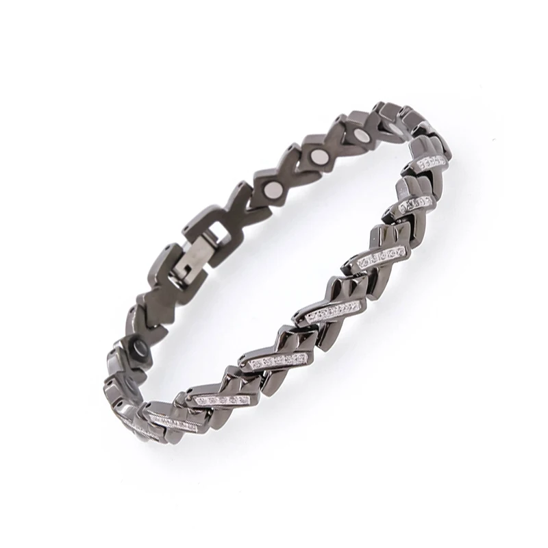 Titanium steel gungrey metal crystal bracelet for women with health elements