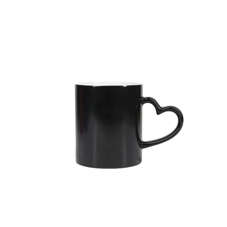 Sublimation photo color changing mug with heart shaped handle Frosted Magic Cup