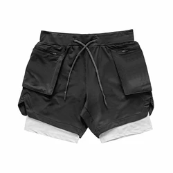 Wholesale Gym wear Cross fit shorts Mens fitness Workout short Sports Running Shorts with inner compression shorts for men