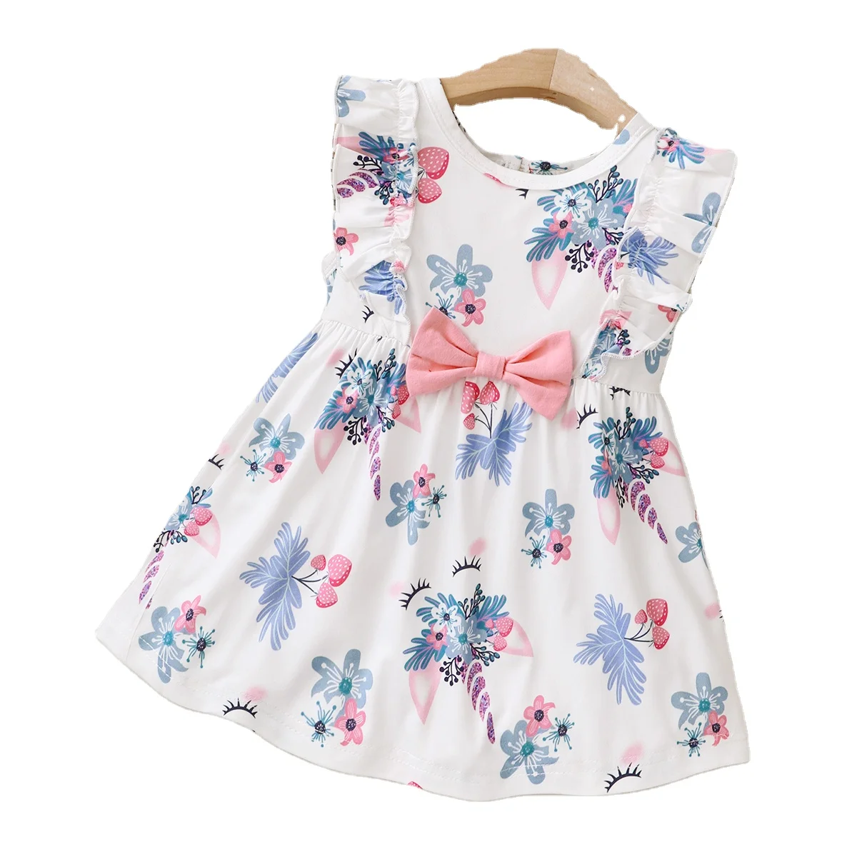 
Wholesale Sweet Style Knitted Flower Pattern Baby Dress Cotton Floral OEM ODM Baby Girls Sleeveless Dresses 